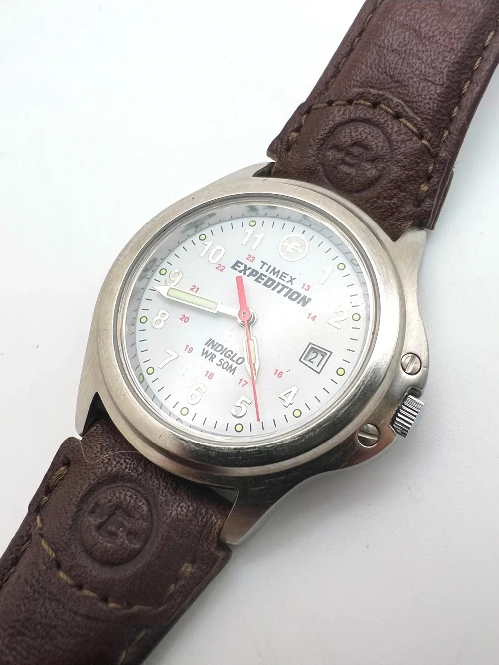 Timex Expedition White Dial with Brown Leather Strap